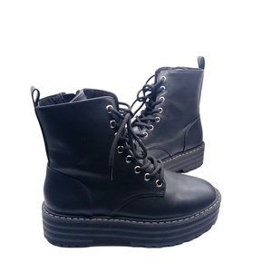 NEW DIVIDED H&M BLACK GOTHIC,PUNK CHUNKY PLATFORM LACE UP BOOTS sz 7